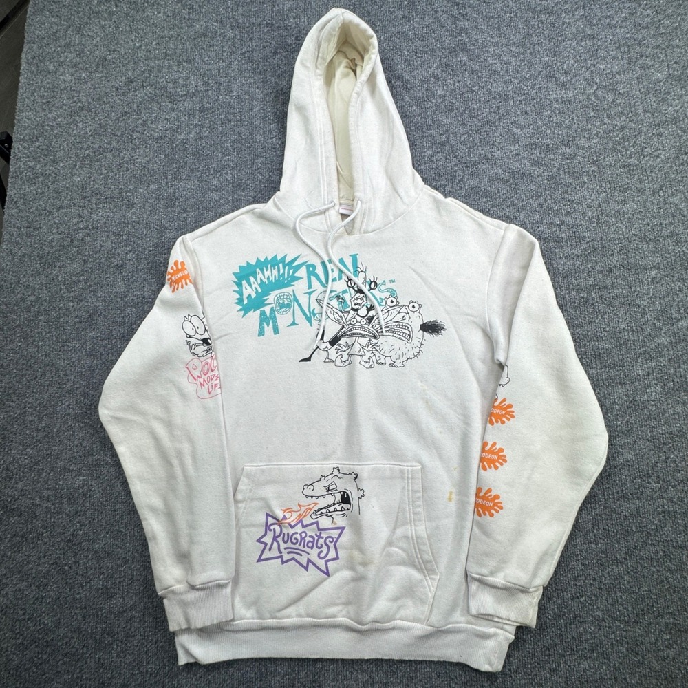 Nickelodeon Hoodie Kids Medium White Rugrats Real Monsters Graphic Pullover